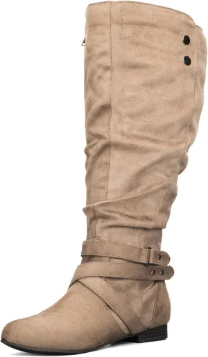 mysoft Women's Wide Calf Knee High Boots Flat Tall Boots with Side Zippers