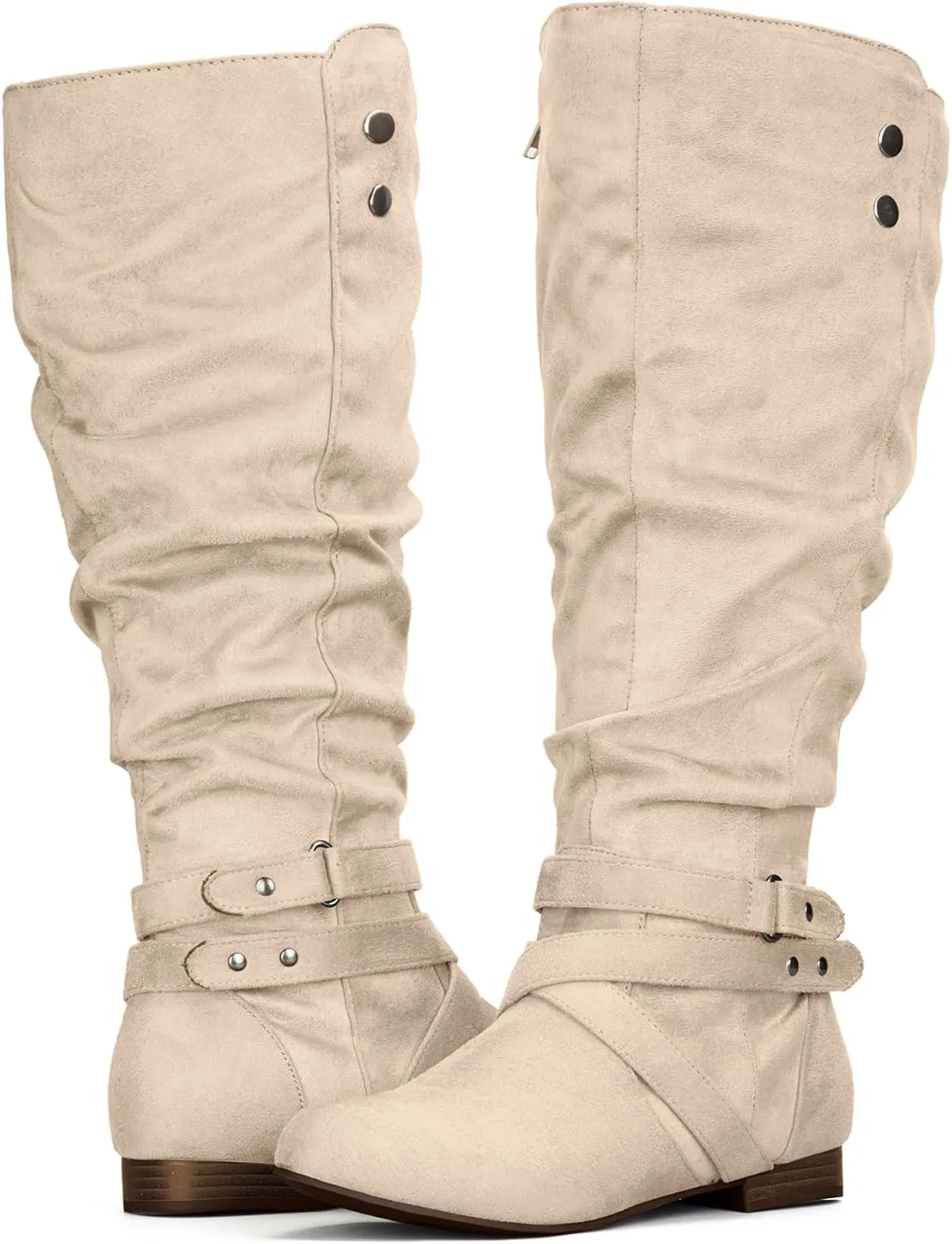 mysoft Women's Wide Calf Knee High Boots Flat Tall Boots with Side Zippers