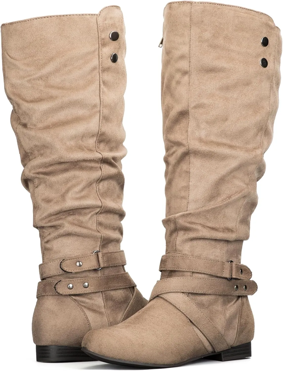 mysoft Women's Wide Calf Knee High Boots Flat Tall Boots with Side Zippers