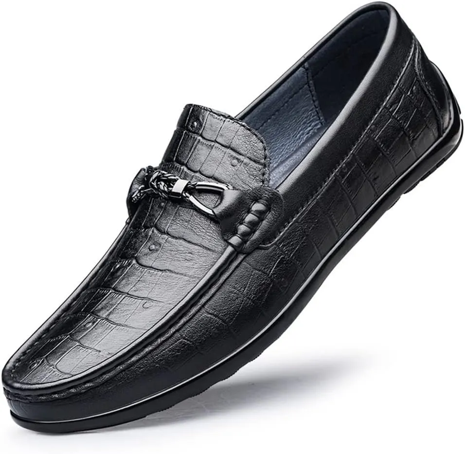 New Mens Loafers Round Toe Moccasins Faux Crocodile Print Leather Comfortable Slip Resistant Anti-slip Outdoor Party Slip-ons