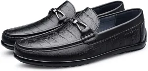 New Mens Loafers Round Toe Moccasins Faux Crocodile Print Leather Comfortable Slip Resistant Anti-slip Outdoor Party Slip-ons