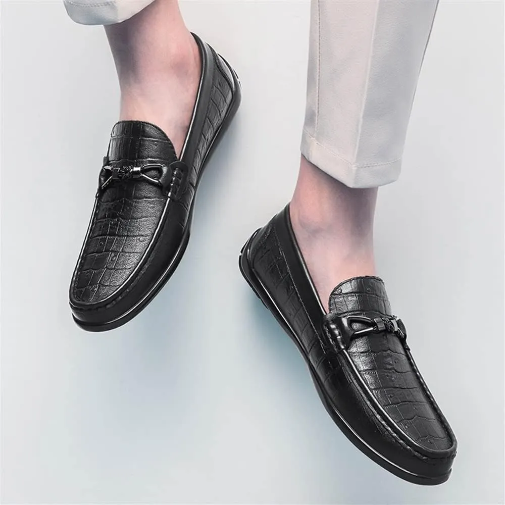 New Mens Loafers Round Toe Moccasins Faux Crocodile Print Leather Comfortable Slip Resistant Anti-slip Outdoor Party Slip-ons