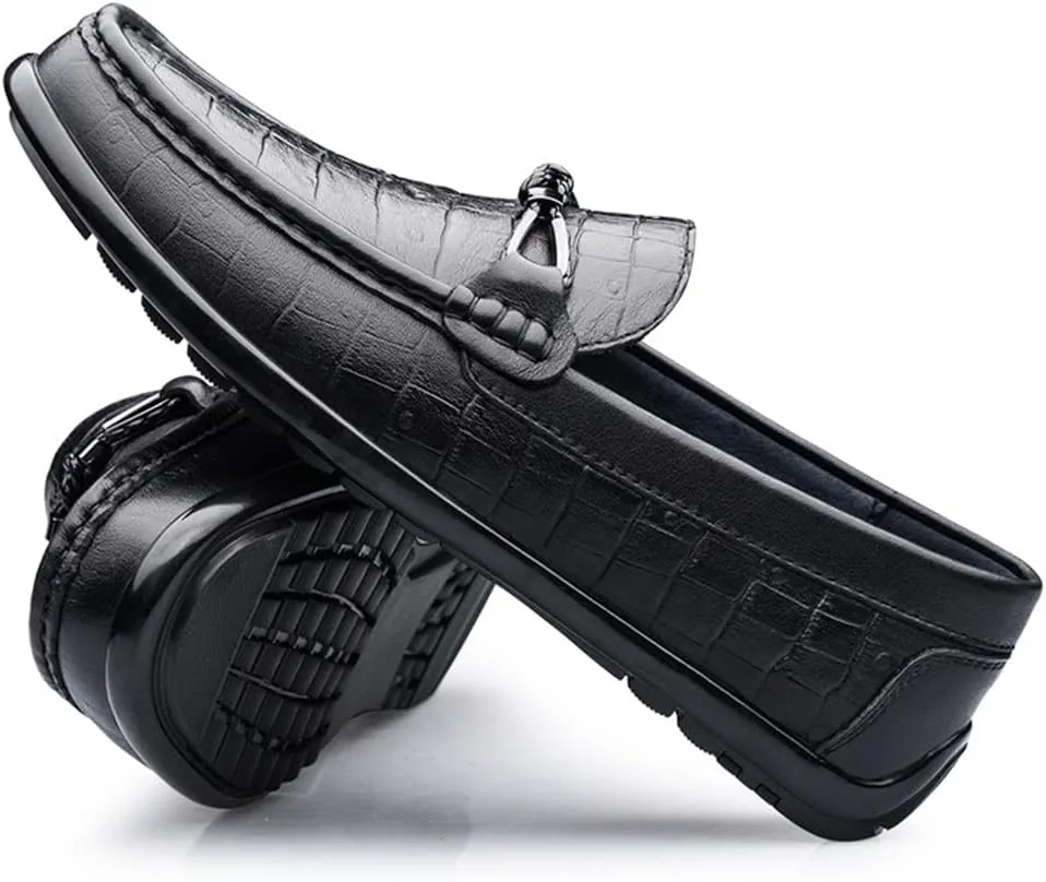 New Mens Loafers Round Toe Moccasins Faux Crocodile Print Leather Comfortable Slip Resistant Anti-slip Outdoor Party Slip-ons