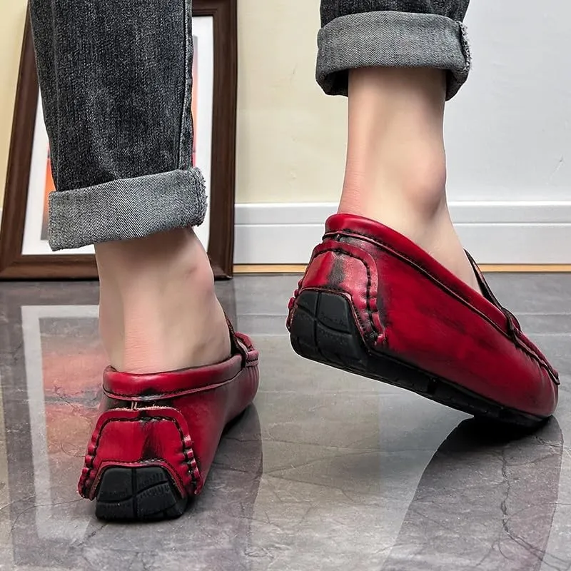 New Men's Loafers Square Toe Brogue Embossed Wingtips with Tassel Driving Loafers Flat Heel Lightweight Comfortable Party Outdoor Slip-ons