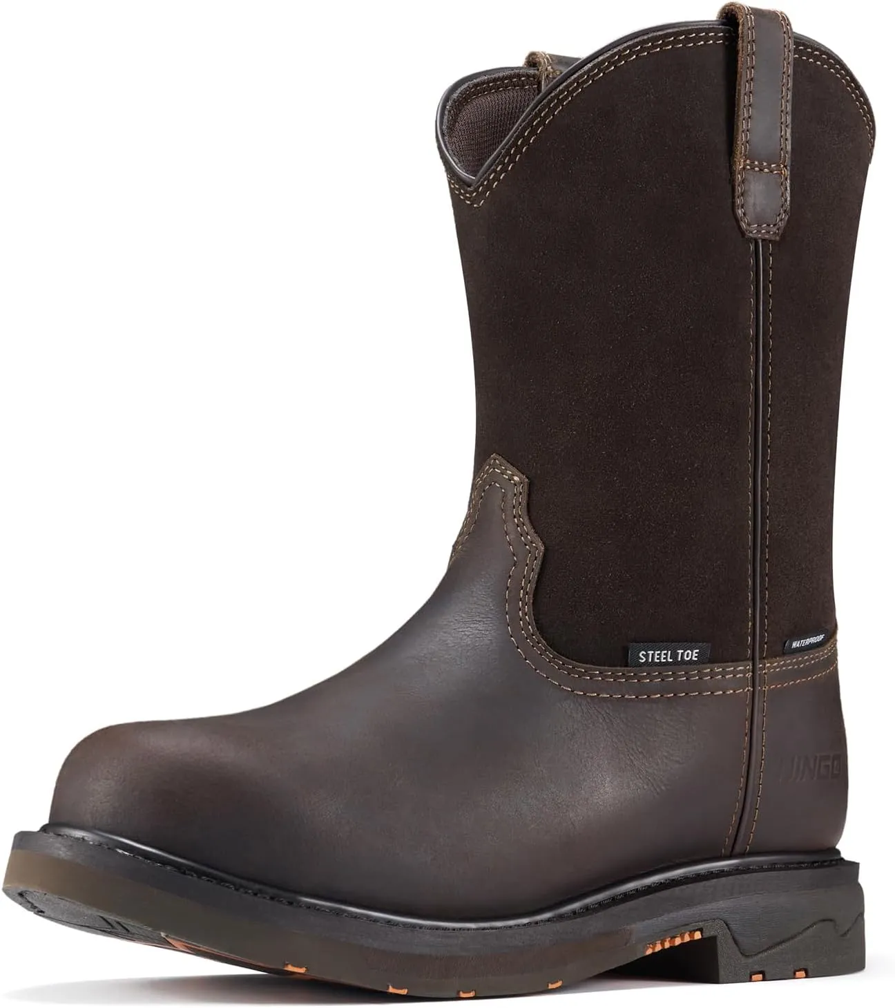 NINGO Men's Steel Toe Work Boots, Waterproof Wellington Boots with Full Grain Leather, Goodyear Welt Pull-On Design, Non Slip Work Shoes, EH Protection for Industrial, Agriculture