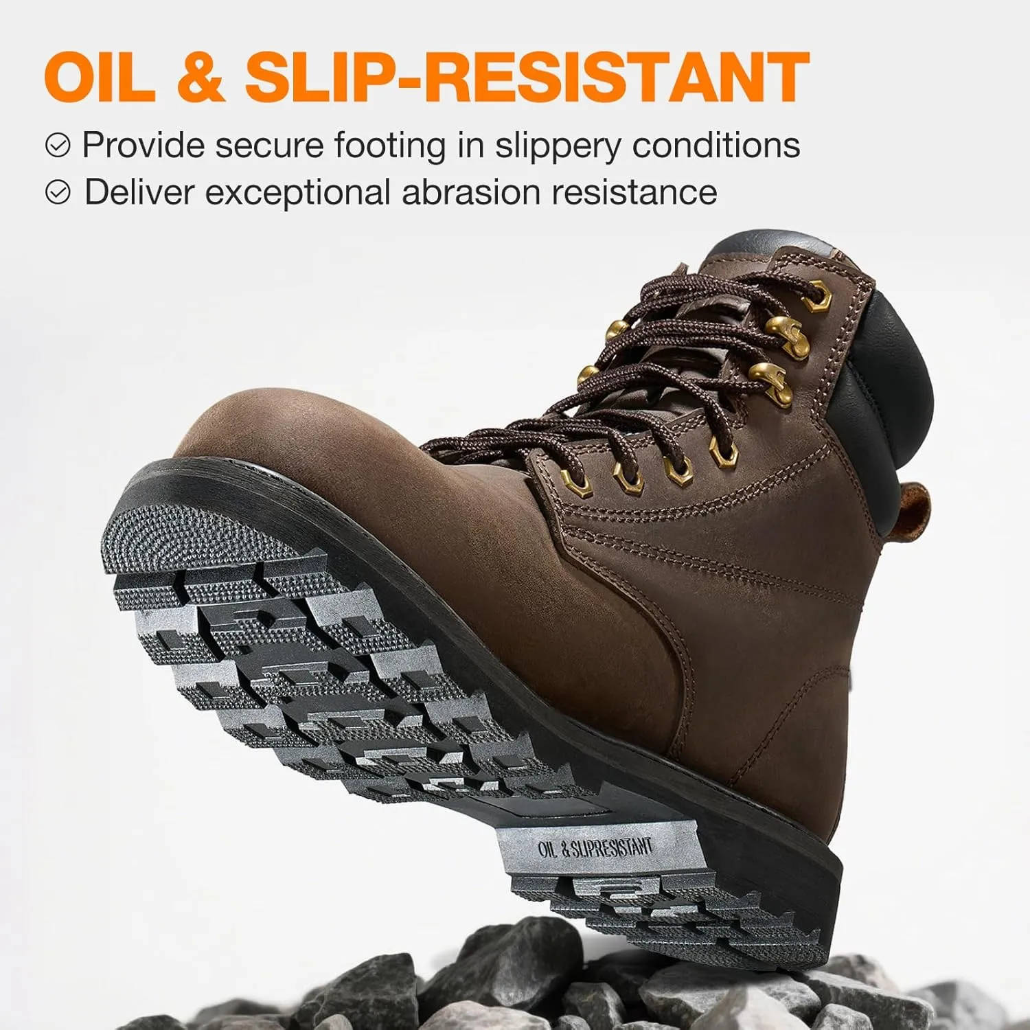 NINGO Steel Toe Work Boots for Men, Waterproof Comfortable Leather Industrial & Construction Boots, Oil & Slip Resistance Safety Shoes with EH Protection, for Outdoor Factories Warehouses Farms