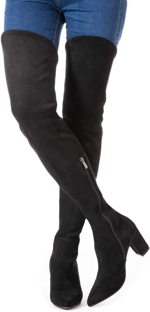 N.N.G Women Over the Knee Boots Thigh High Suede Black Long Block Winter Chunky Above The Knee Pointed toe Boots