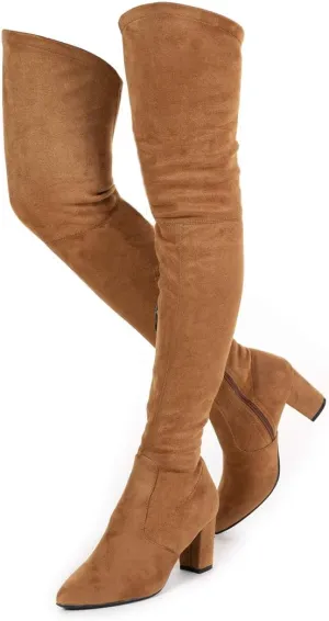 N.N.G Women Over the Knee Boots Thigh High Suede Black Long Block Winter Chunky Above The Knee Pointed toe Boots