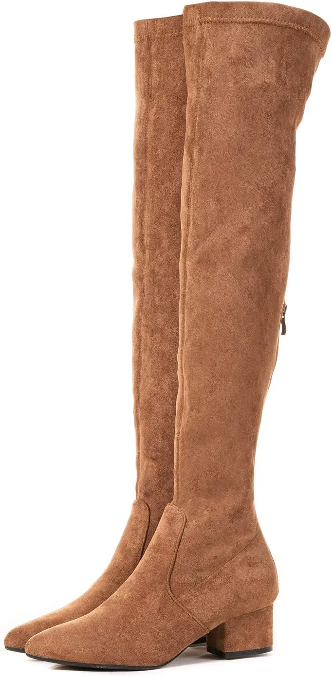 N.N.G Women Over the Knee Boots Thigh High Suede Block Winter Low Above Flat Long OTK Comfort Pointed toe