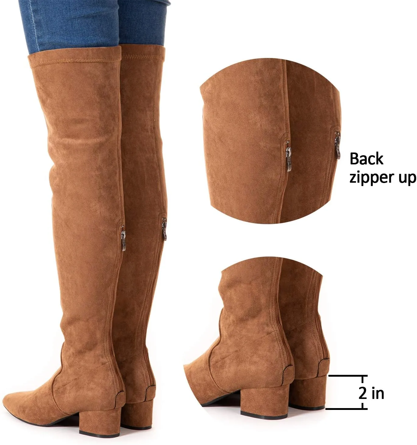 N.N.G Women Over the Knee Boots Thigh High Suede Block Winter Low Above Flat Long OTK Comfort Pointed toe