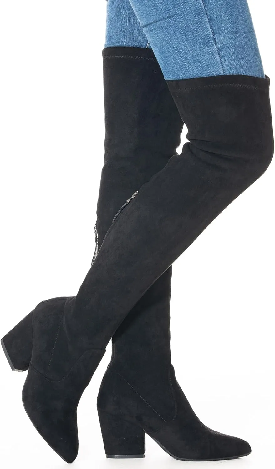 N.N.G Women Over the Knee Boots Thigh High Suede Block Winter Low Above Flat Long OTK Comfort Pointed toe