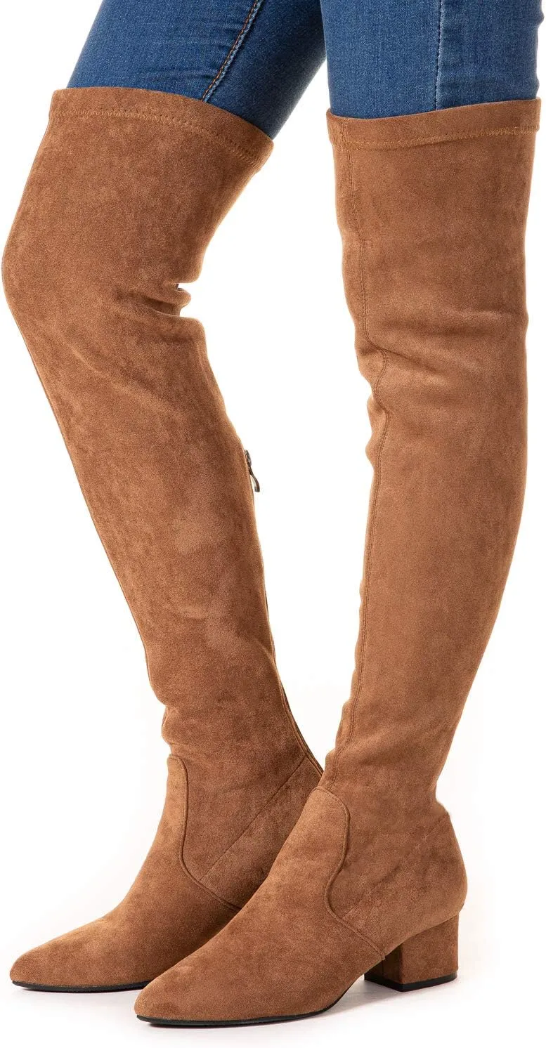 N.N.G Women Over the Knee Boots Thigh High Suede Block Winter Low Above Flat Long OTK Comfort Pointed toe