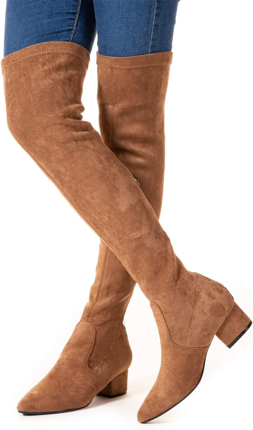 N.N.G Women Over the Knee Boots Thigh High Suede Block Winter Low Above Flat Long OTK Comfort Pointed toe