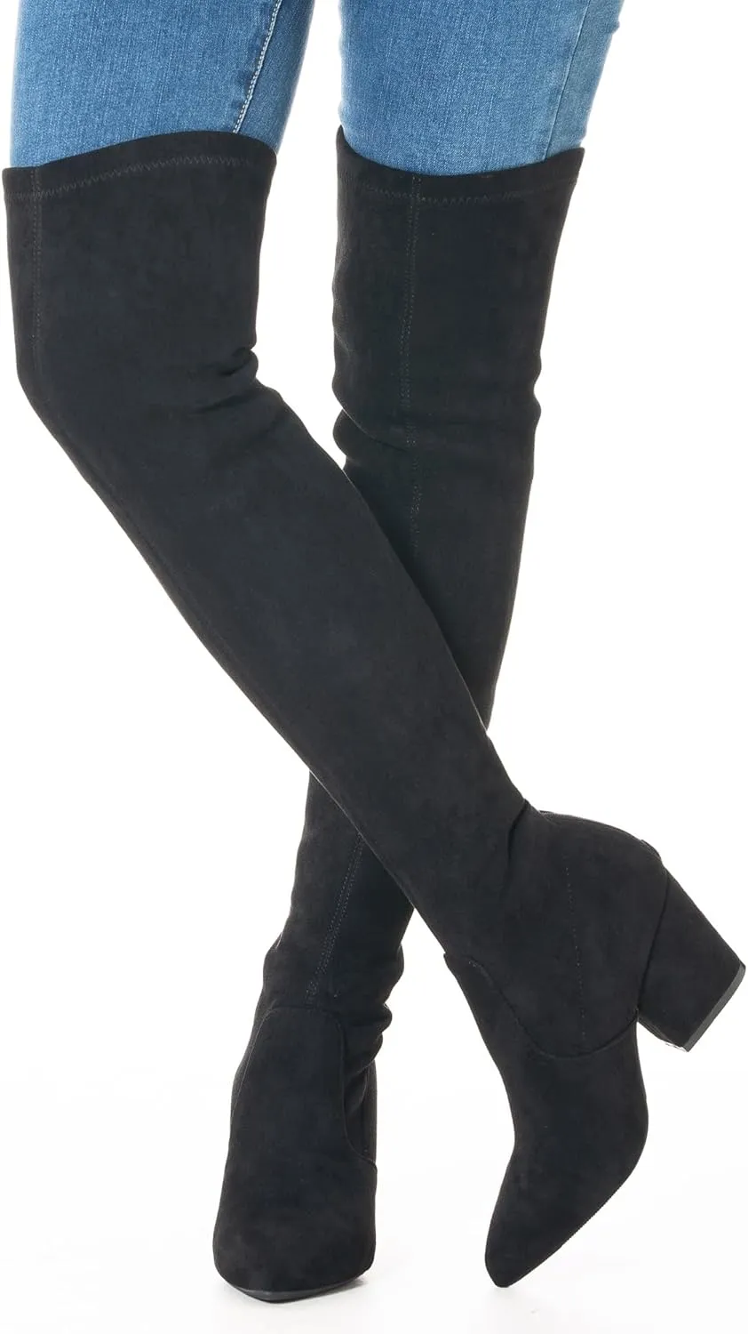 N.N.G Women Over the Knee Boots Thigh High Suede Block Winter Low Above Flat Long OTK Comfort Pointed toe