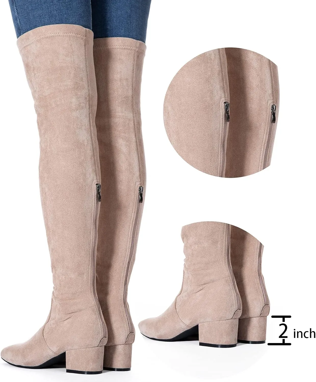 N.N.G Women Over the Knee Boots Thigh High Suede Block Winter Low Above Flat Long OTK Comfort Pointed toe