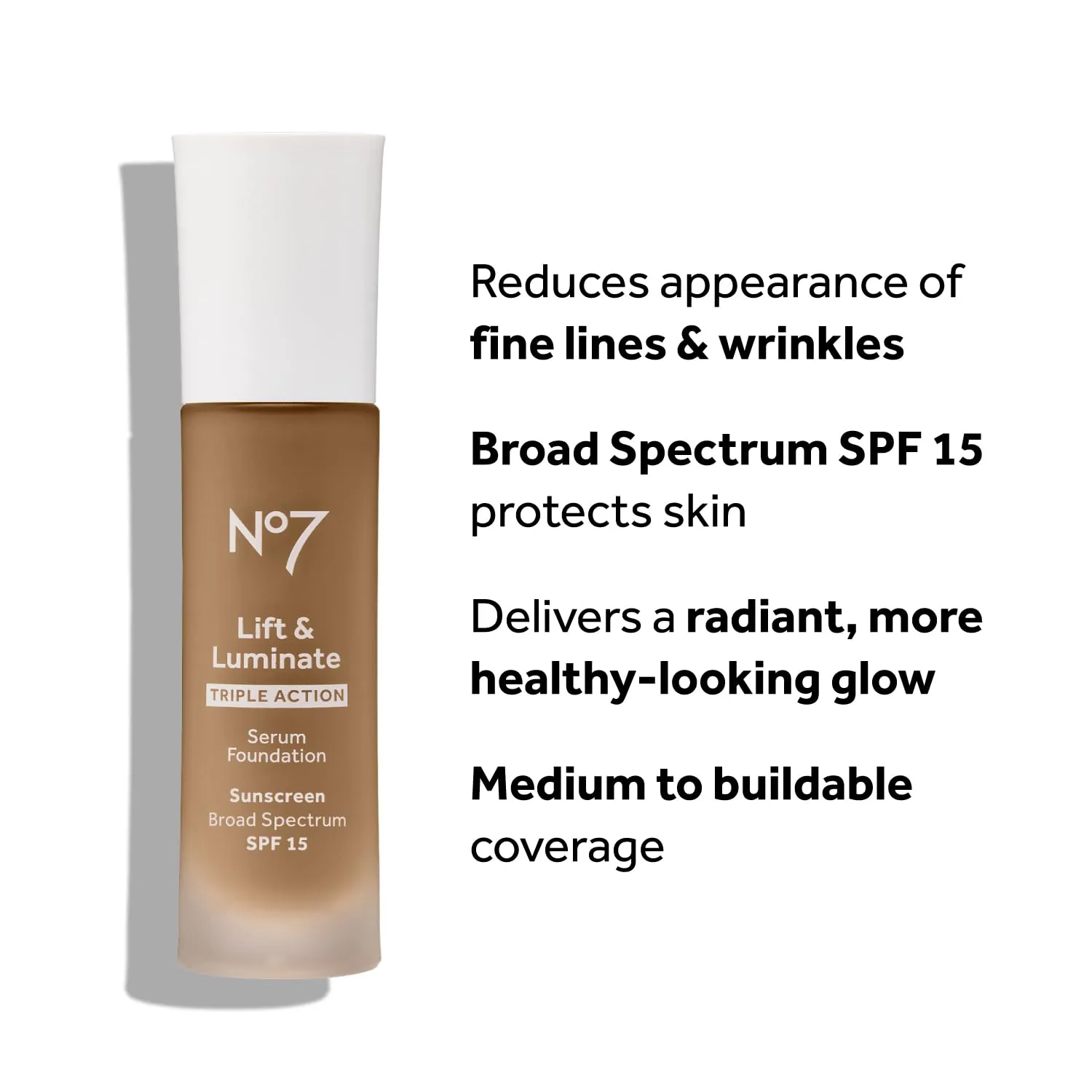 No7 Lift & Luminate Triple Action Serum Foundation - Liquid Makeup with SPF 15 for a Dewy, Glowy Base - Radiant Formula for Mature Skin - Cool Vanilla (1 Fl Oz)