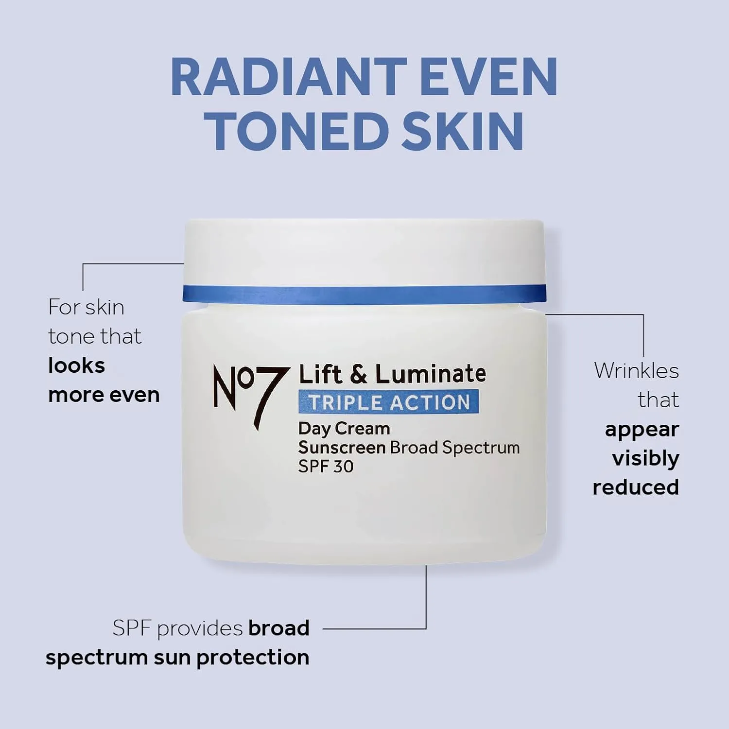 No7 Lift & Luminate Triple Action Skincare Set - Broad Spectrum Anti Aging Day Cream SPF 30   Vitamin C Wrinkle Serum   Collagen Peptide Brightening Night Cream (3 Piece Kit)
