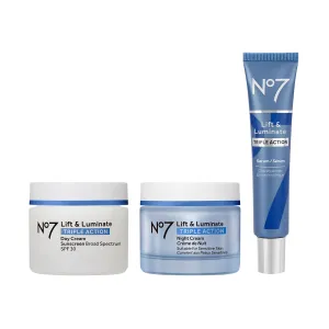 No7 Lift & Luminate Triple Action Skincare Set - Broad Spectrum Anti Aging Day Cream SPF 30   Vitamin C Wrinkle Serum   Collagen Peptide Brightening Night Cream (3 Piece Kit)