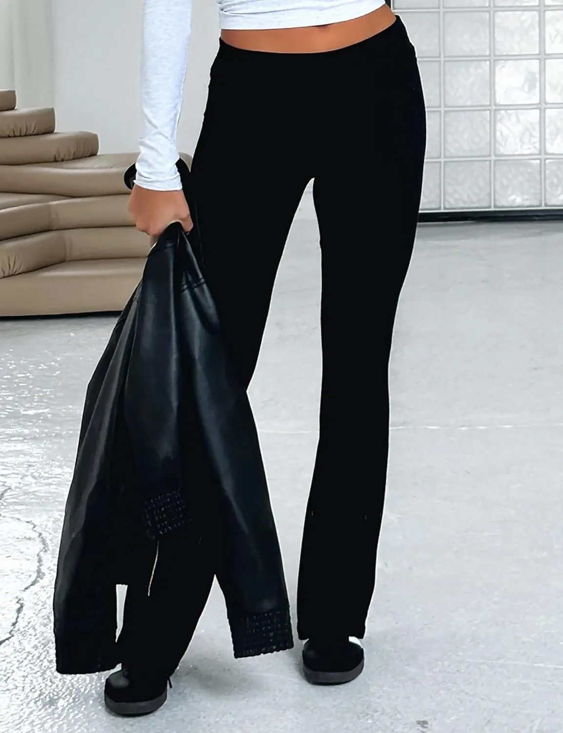 NUFIWI Women Skinny Flare Yoga Pants Low Waist Bootcut Bell Bottom Leggings Lounge Jogger Sweatpants Streetwear