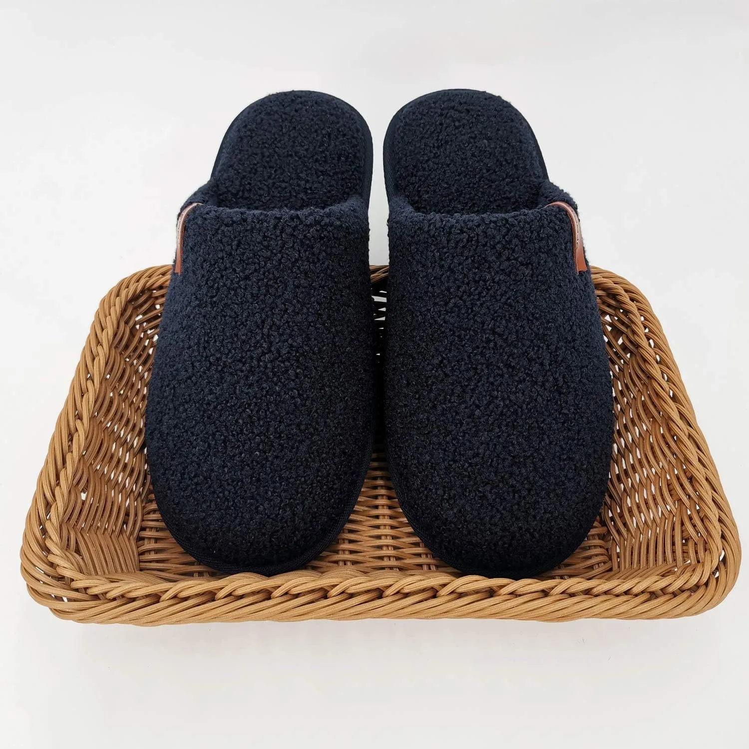ofoot Mens Comfortable Warm Soft Fuzzy House Slippers Mules,Faux Fur Wool Fleece Lining Memory Foam Insole Non Slip Rubber Soles