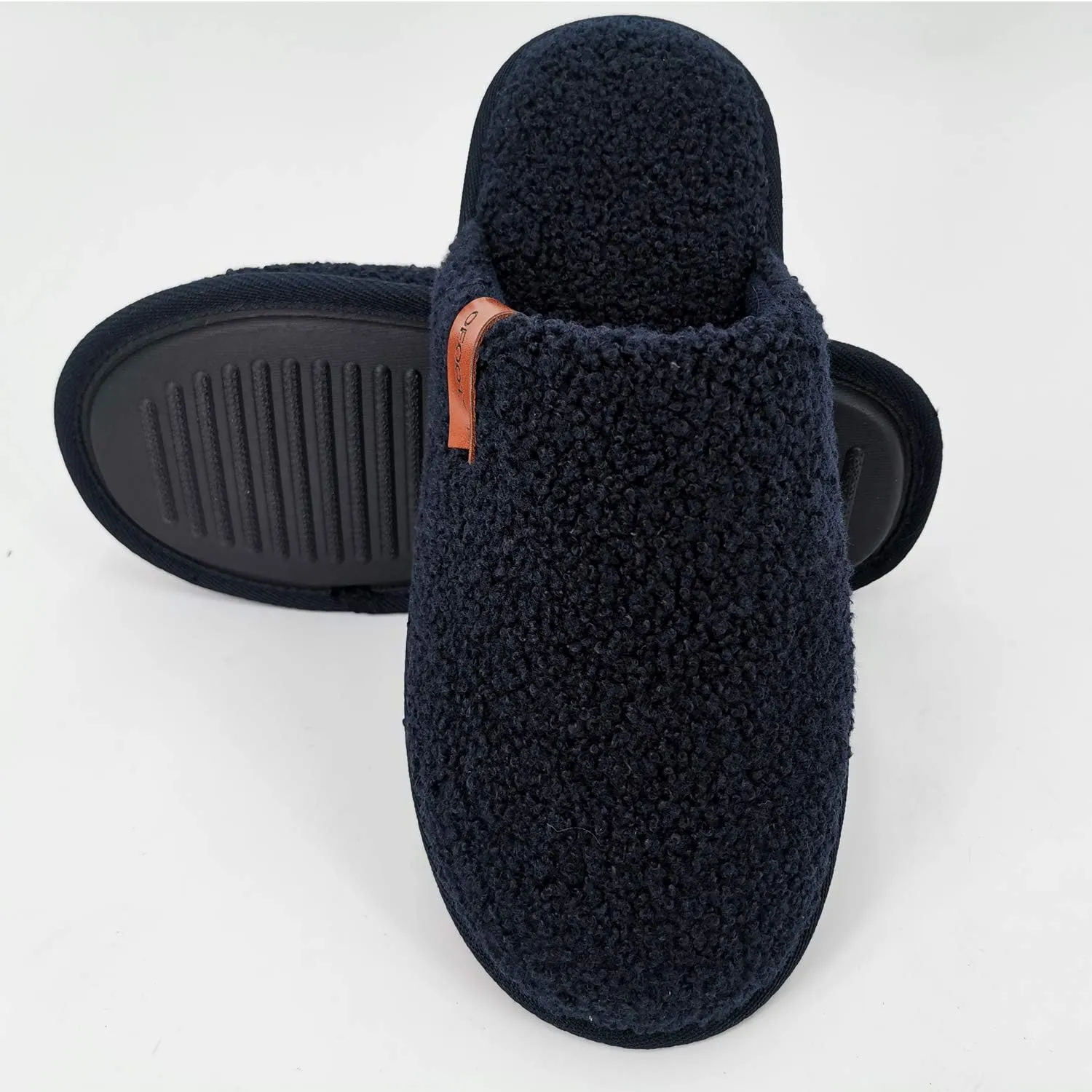 ofoot Mens Comfortable Warm Soft Fuzzy House Slippers Mules,Faux Fur Wool Fleece Lining Memory Foam Insole Non Slip Rubber Soles