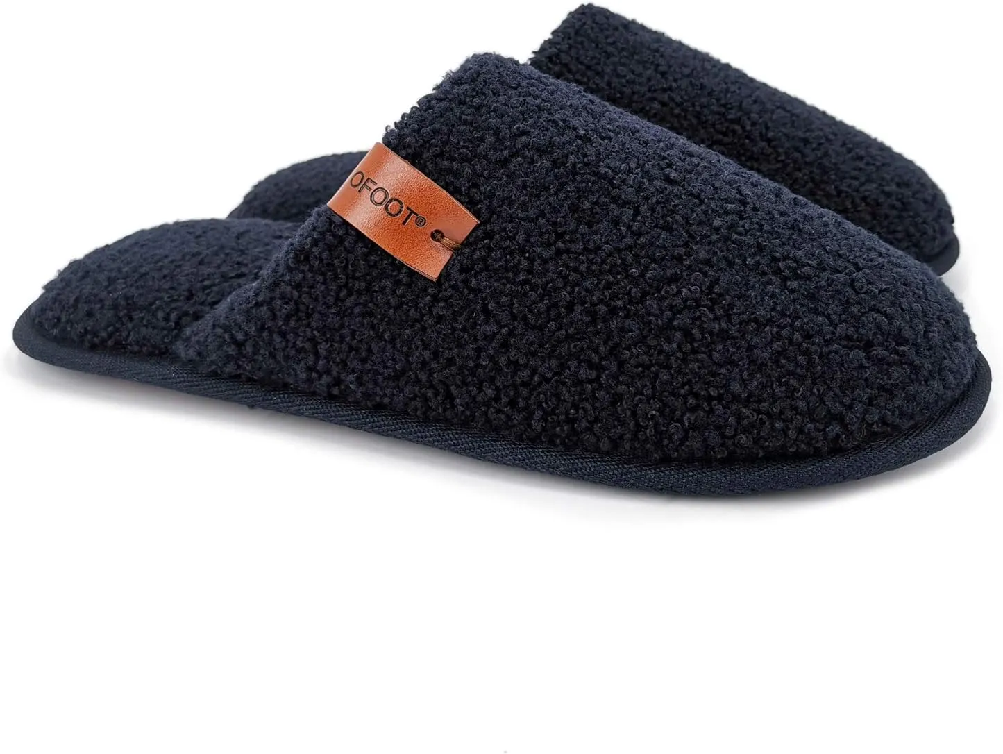 ofoot Mens Comfortable Warm Soft Fuzzy House Slippers Mules,Faux Fur Wool Fleece Lining Memory Foam Insole Non Slip Rubber Soles