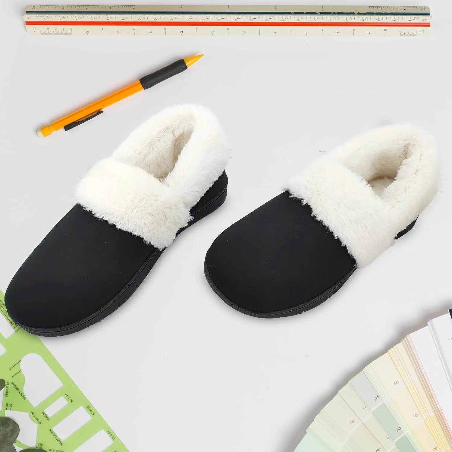 ofoot Womens Winter Warm Clogs Comfortable Cotton House Slippers Mules Memory Foam Insoled Washable Fluffy Indoor Shoes Non Slip Rubber Soles