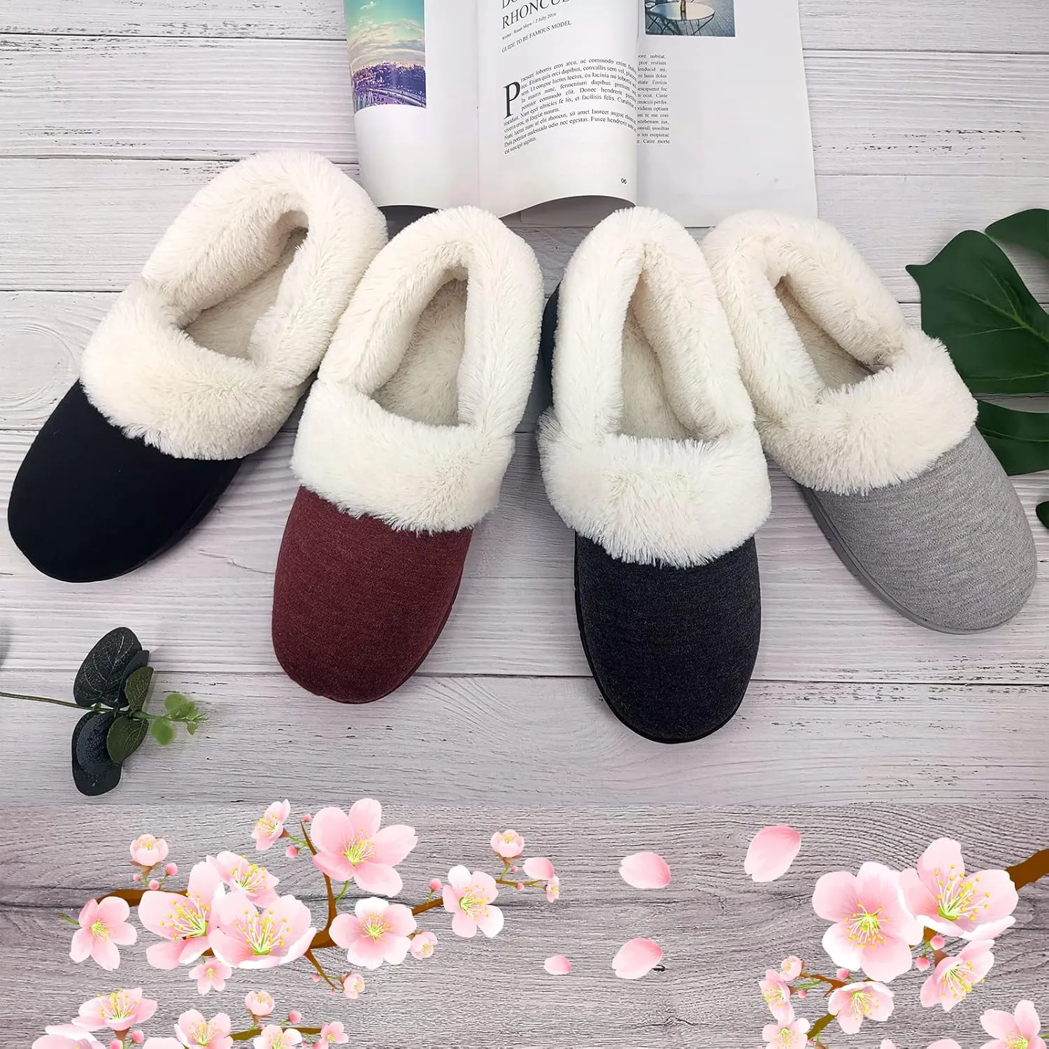 ofoot Womens Winter Warm Clogs Comfortable Cotton House Slippers Mules Memory Foam Insoled Washable Fluffy Indoor Shoes Non Slip Rubber Soles