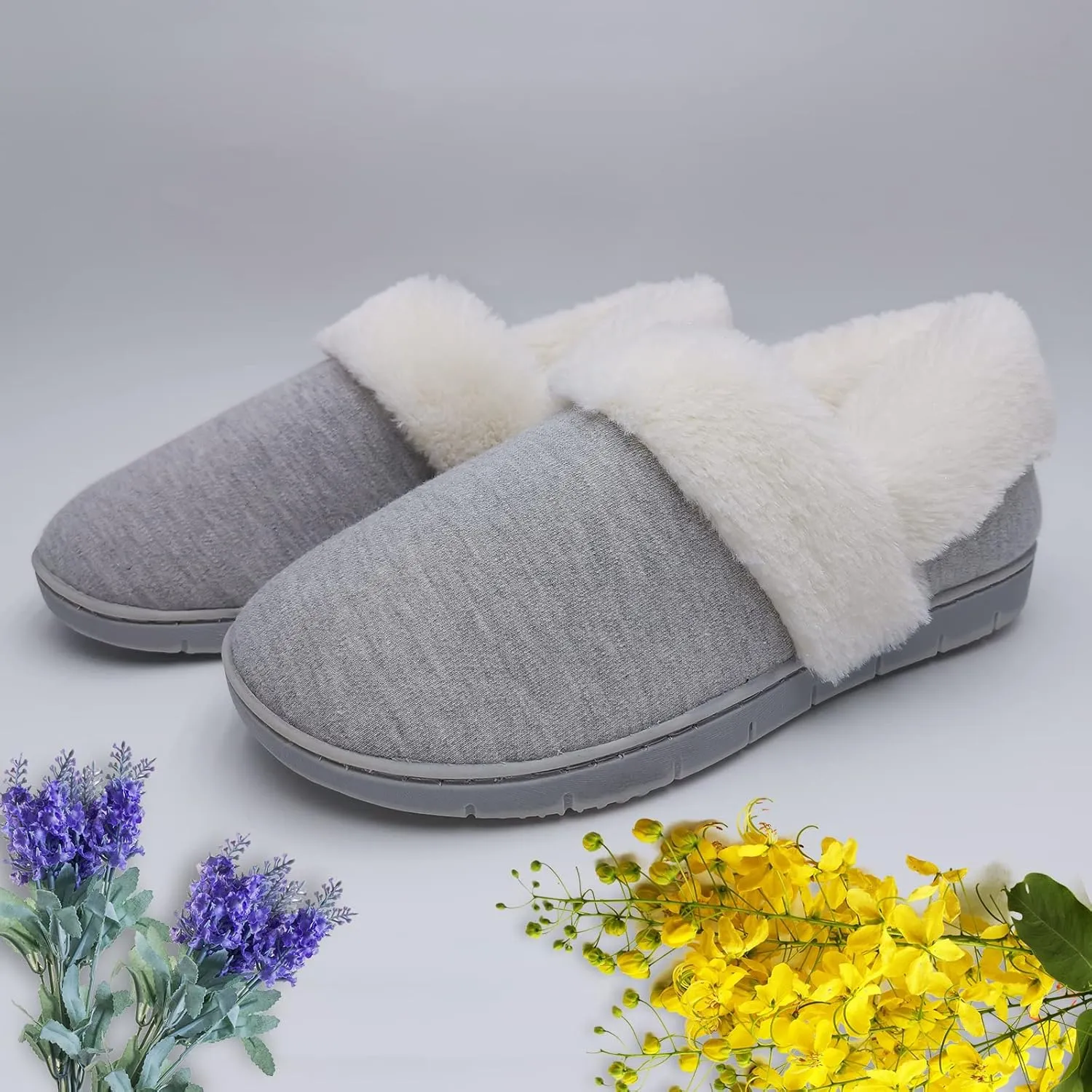 ofoot Womens Winter Warm Clogs Comfortable Cotton House Slippers Mules Memory Foam Insoled Washable Fluffy Indoor Shoes Non Slip Rubber Soles