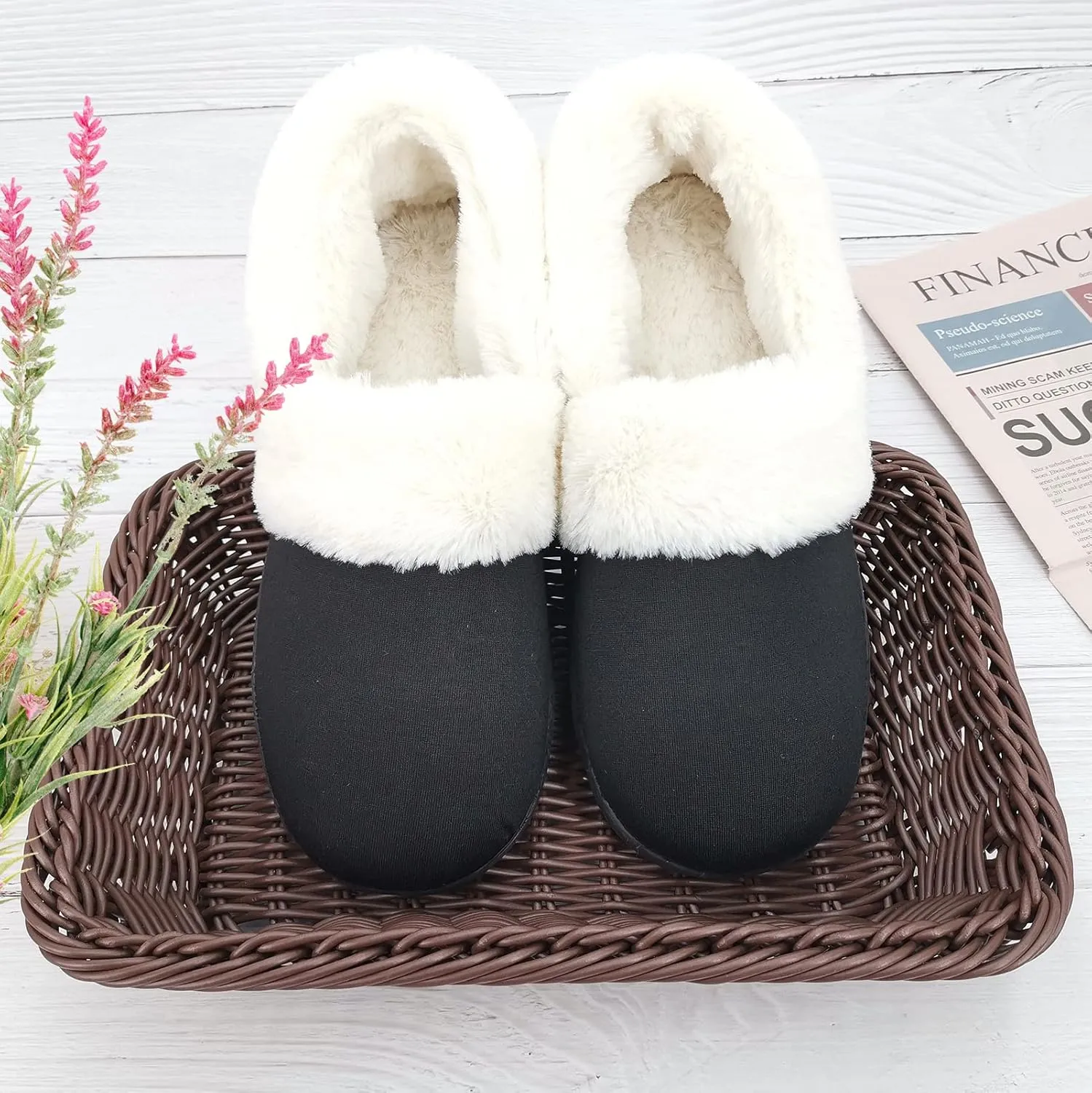 ofoot Womens Winter Warm Clogs Comfortable Cotton House Slippers Mules Memory Foam Insoled Washable Fluffy Indoor Shoes Non Slip Rubber Soles