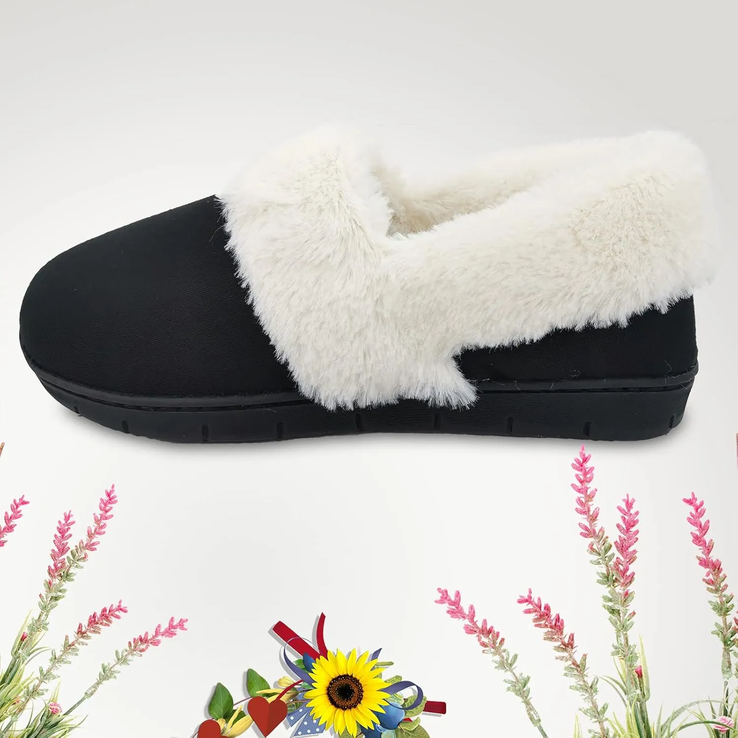ofoot Womens Winter Warm Clogs Comfortable Cotton House Slippers Mules Memory Foam Insoled Washable Fluffy Indoor Shoes Non Slip Rubber Soles