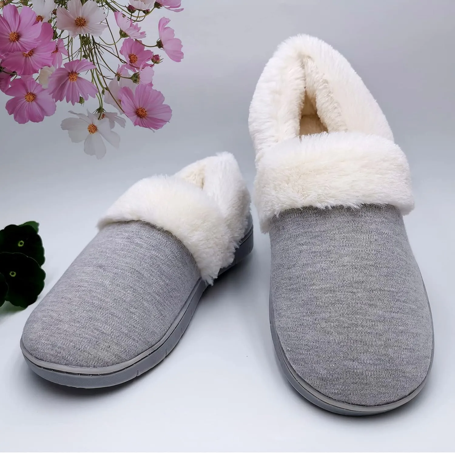 ofoot Womens Winter Warm Clogs Comfortable Cotton House Slippers Mules Memory Foam Insoled Washable Fluffy Indoor Shoes Non Slip Rubber Soles