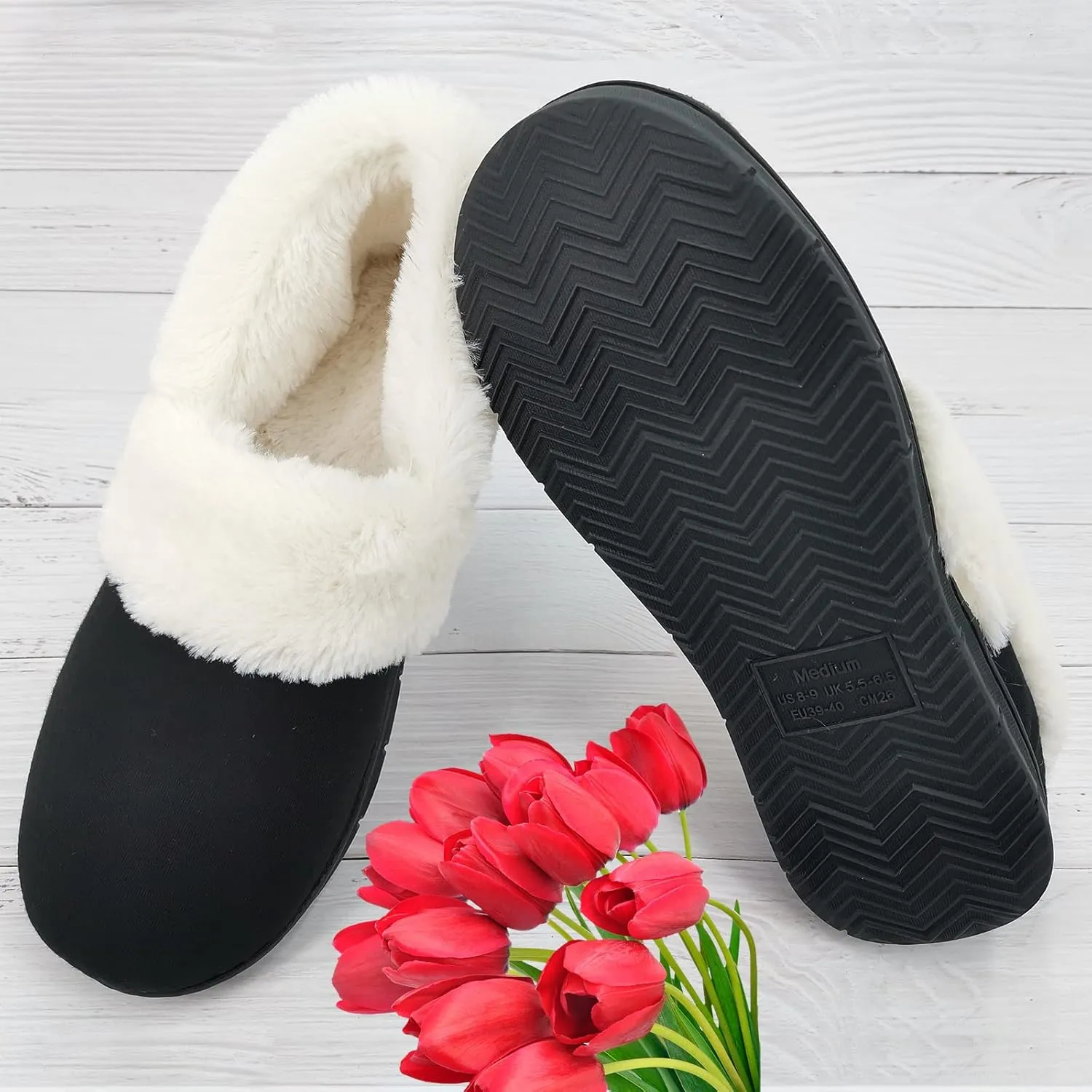 ofoot Womens Winter Warm Clogs Comfortable Cotton House Slippers Mules Memory Foam Insoled Washable Fluffy Indoor Shoes Non Slip Rubber Soles