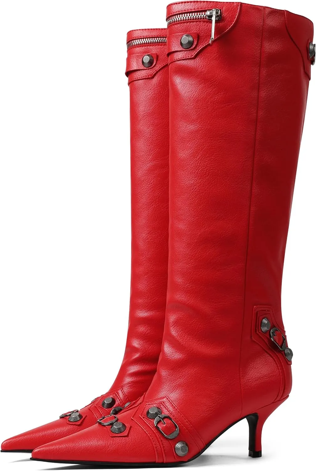 Oiamenne Knee High Boots for Women Wide Calf Boots Pointed Toe Tall Boots Kitten Heel Boots Womens Fall Winter Boots for Party Gifts Dress