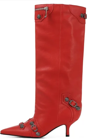 Oiamenne Knee High Boots for Women Wide Calf Boots Pointed Toe Tall Boots Kitten Heel Boots Womens Fall Winter Boots for Party Gifts Dress