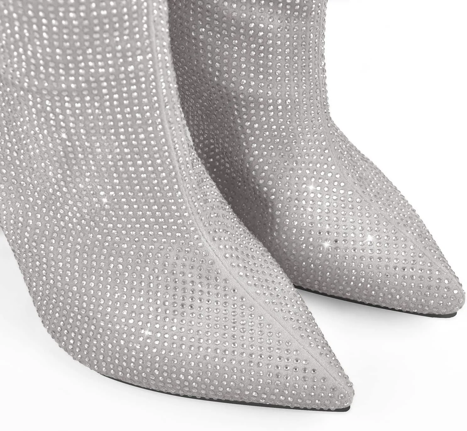 onlymaker Rhinestone Knee High Boots for Women Chunky Heel Pointed Toe