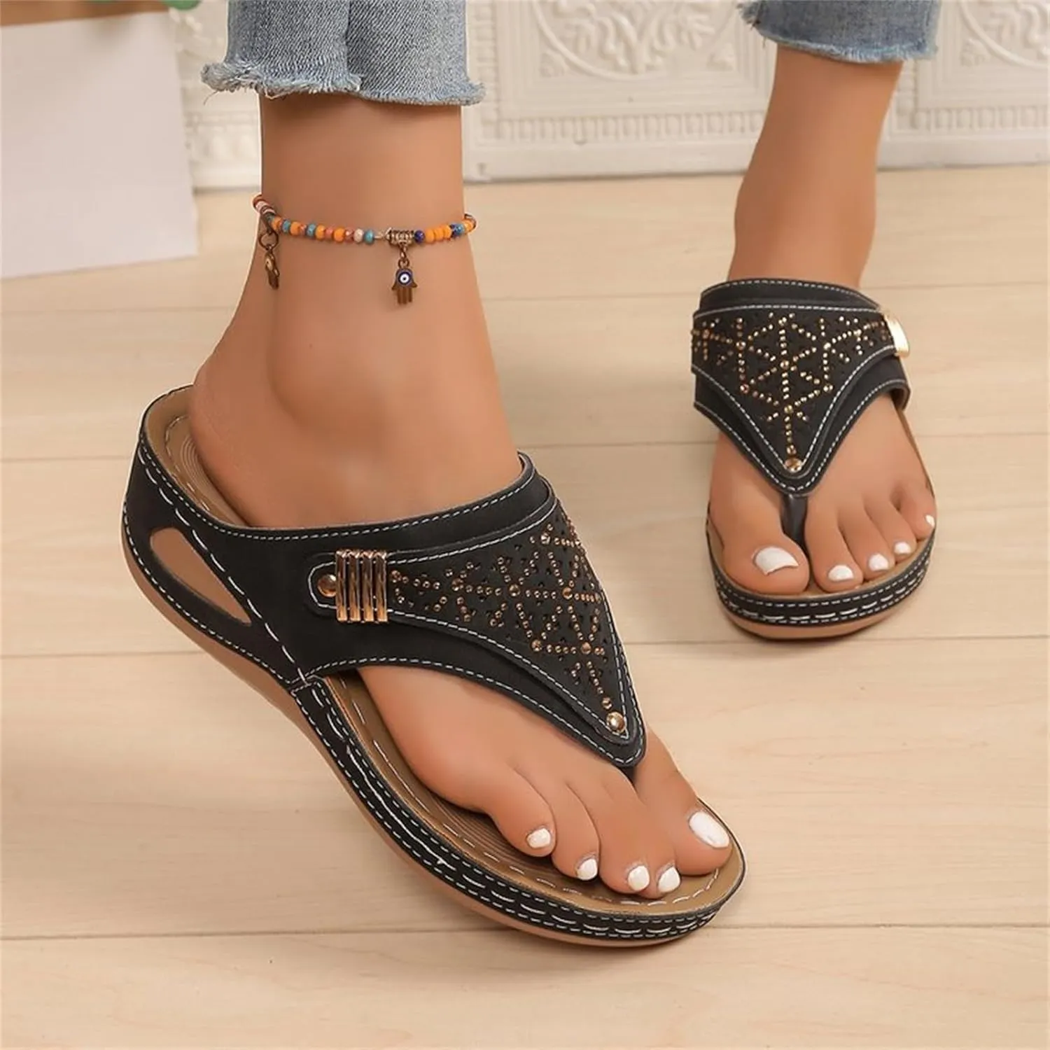 Orthopedic Sandals for Women - Arch Support Wedge Flip Flops, Summer 2025 Non Slip Comfortable Dressy Casual Beach Slippers