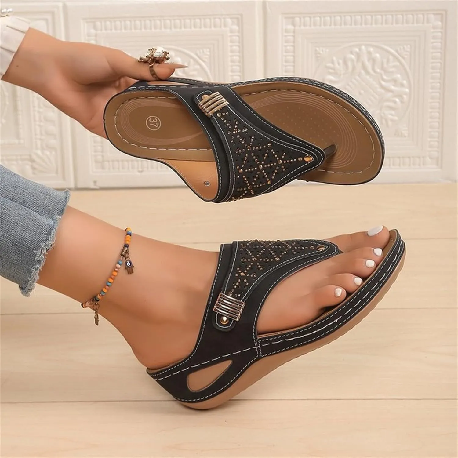 Orthopedic Sandals for Women - Arch Support Wedge Flip Flops, Summer 2025 Non Slip Comfortable Dressy Casual Beach Slippers