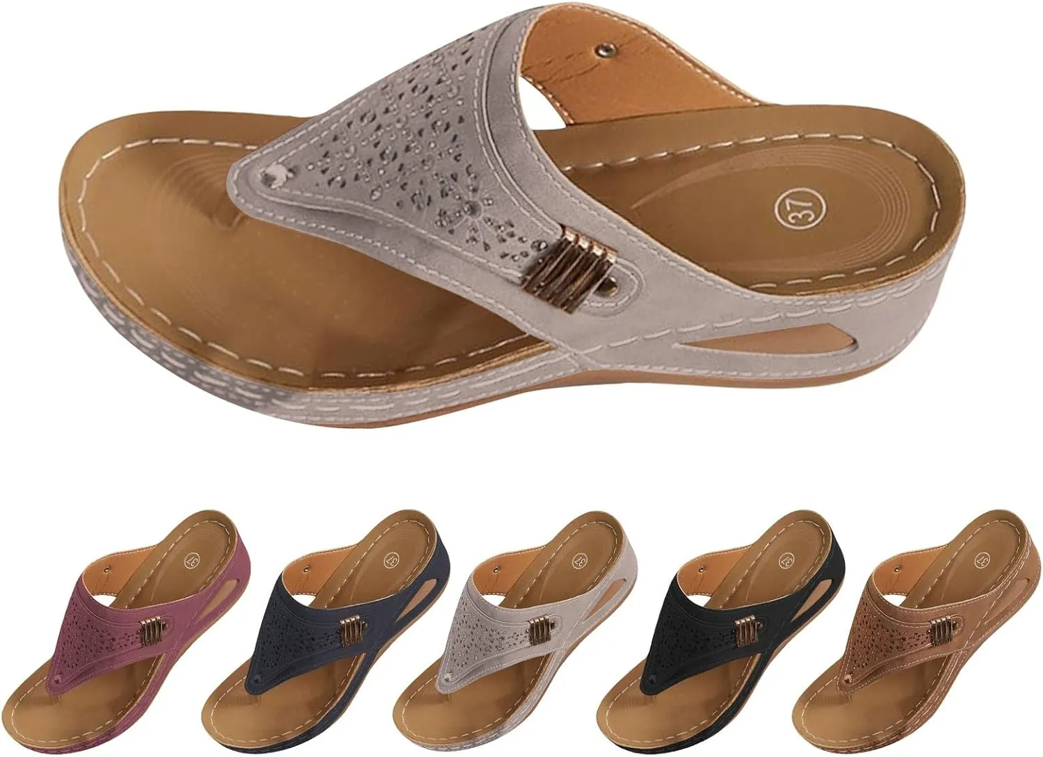 Orthopedic Sandals for Women - Arch Support Wedge Flip Flops, Summer 2025 Non Slip Comfortable Dressy Casual Beach Slippers
