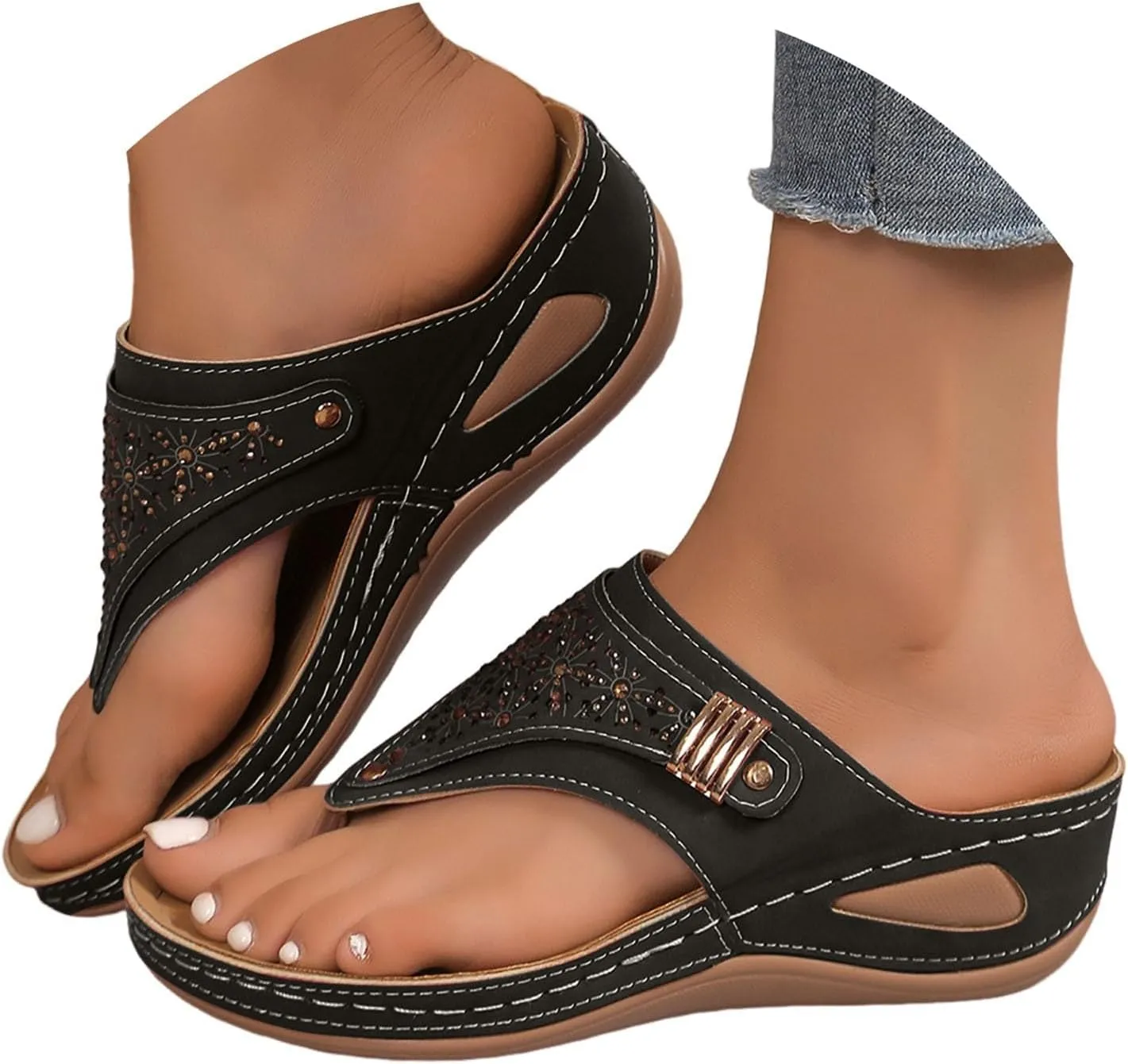 Orthopedic Sandals for Women - Arch Support Wedge Flip Flops, Summer 2025 Non Slip Comfortable Dressy Casual Beach Slippers