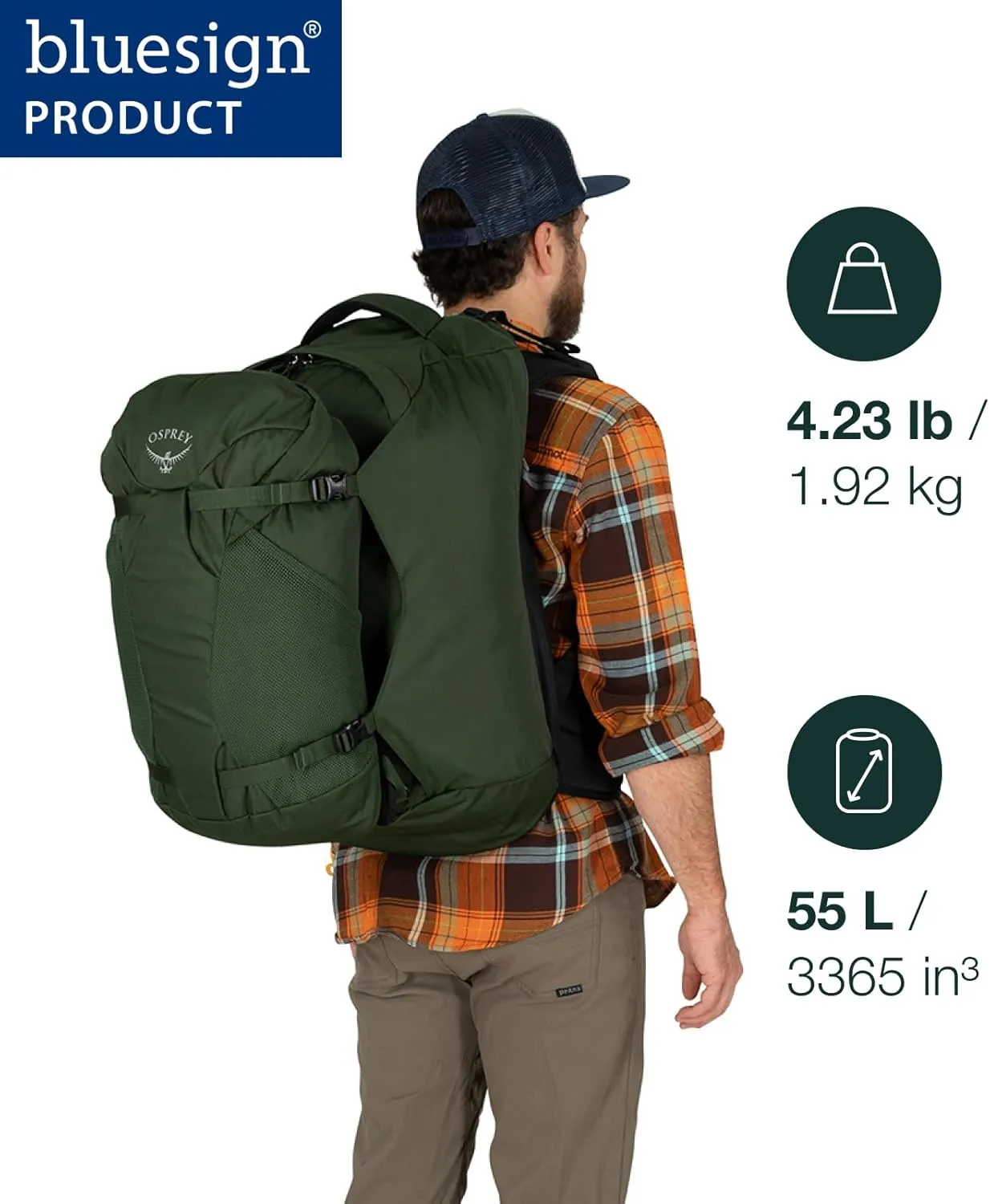 Osprey Farpoint 55L Men's Travel Backpack, Muted Space Blue