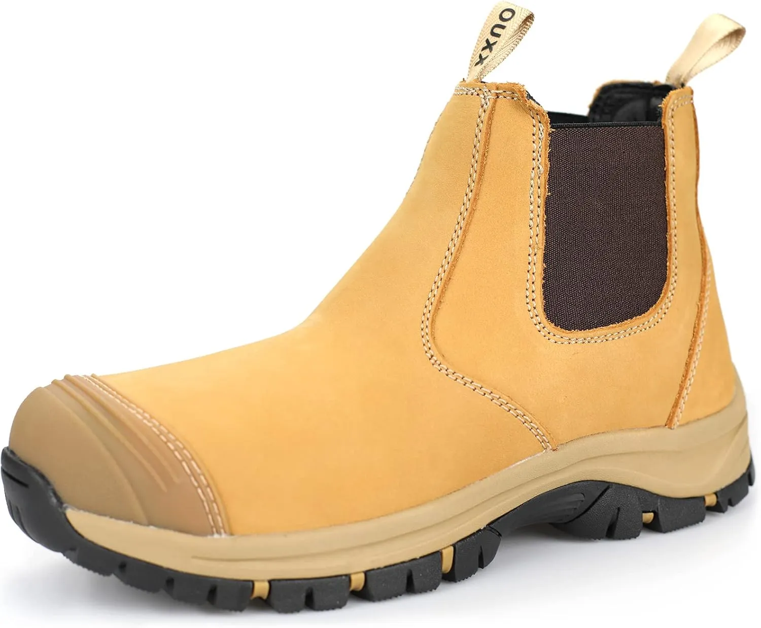 OUXX Steel Toe Chelsea Work Boots for Men – Slip-On Safety Boot, Waterproof Leather, Slip-Resistant Sole, Kevlar Puncture-Proof Midsole, ASTM F2413-18 EH Rated