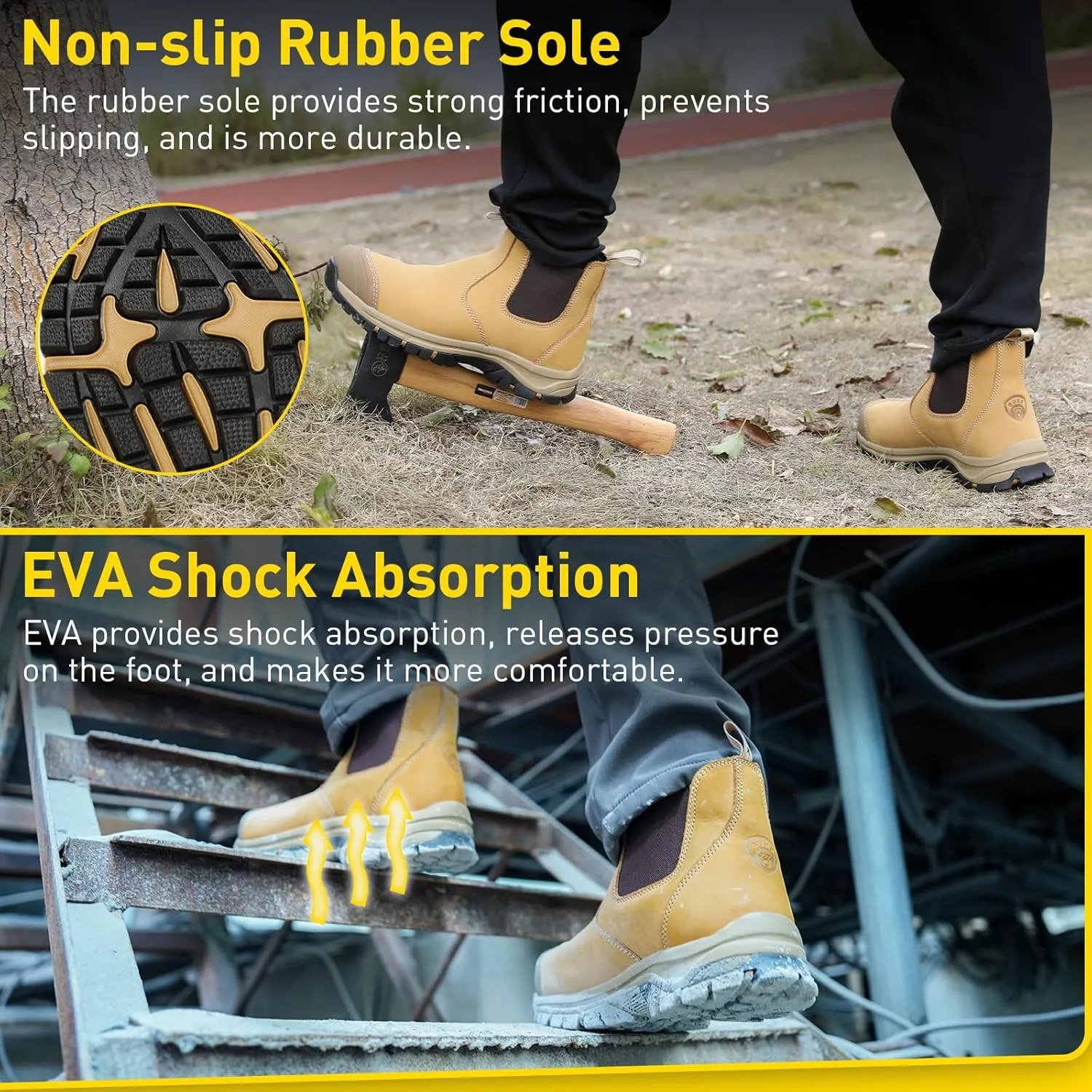 OUXX Steel Toe Chelsea Work Boots for Men – Slip-On Safety Boot, Waterproof Leather, Slip-Resistant Sole, Kevlar Puncture-Proof Midsole, ASTM F2413-18 EH Rated