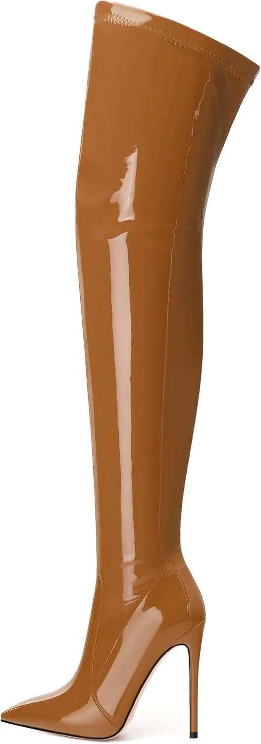 Over The Knee Boots for Women Thigh High Stiletto Zipper Pointed Toe Long Boots Classic Fashion Sexy Tall Boots