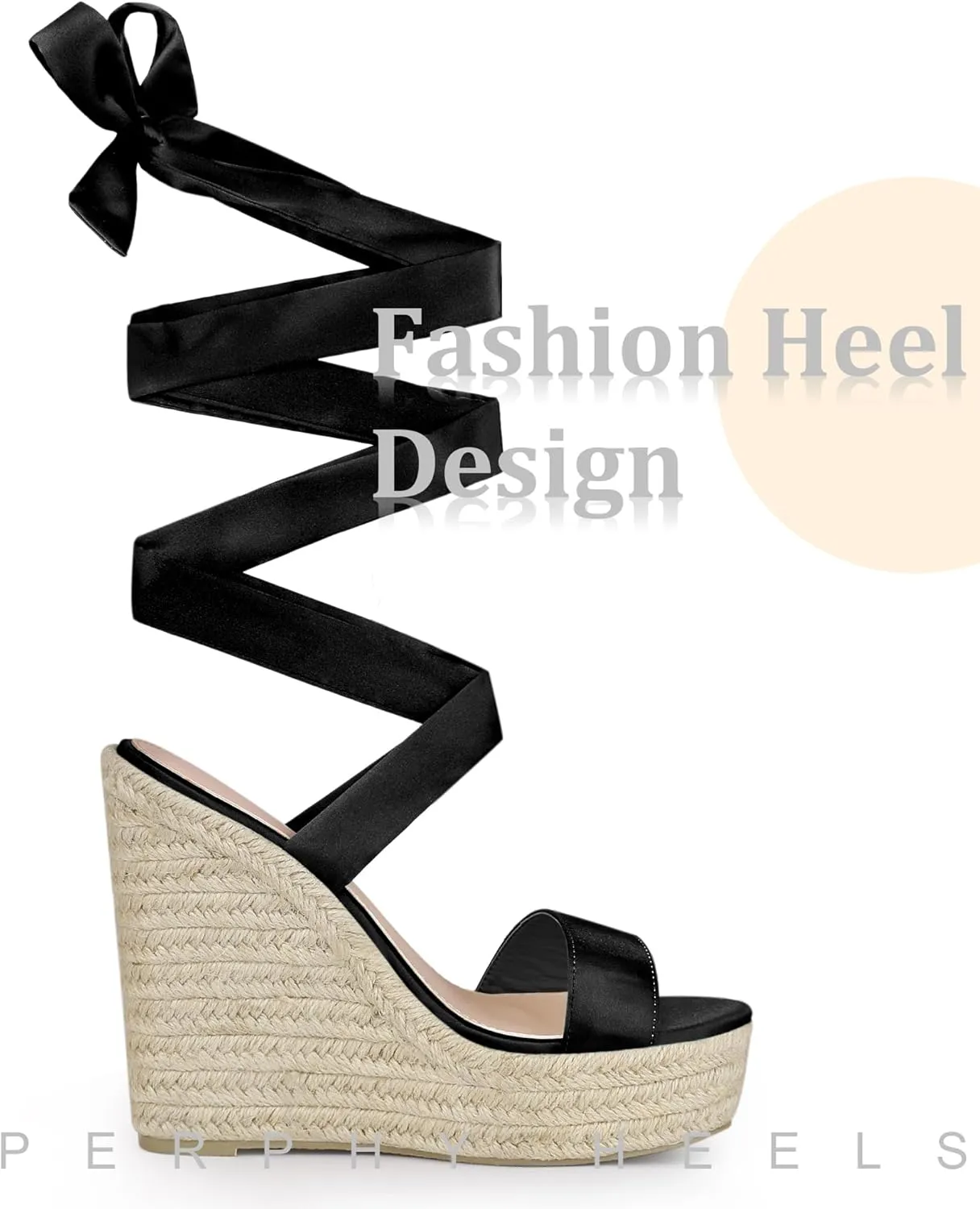 Perphy Platform Bow Ankle Tie Espadrilles Satin Lace Up Wedge Sandals for Women