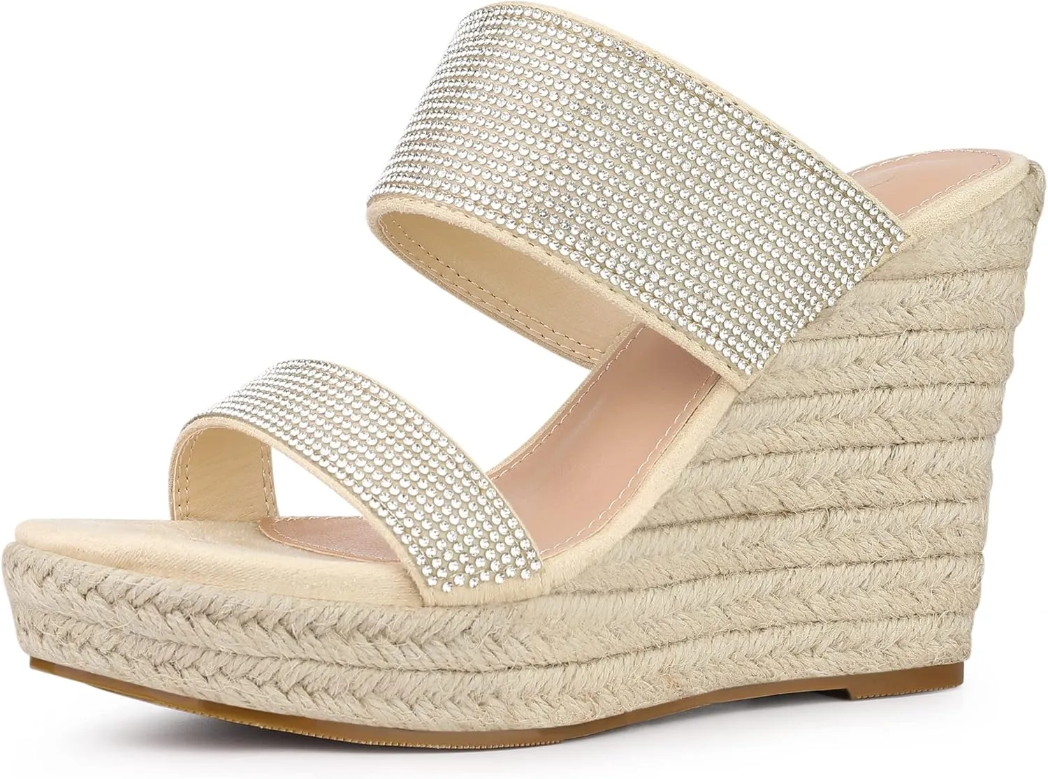 Perphy Platform Rhinestones Dual Strap Espadrille Wedge Sandals for Women