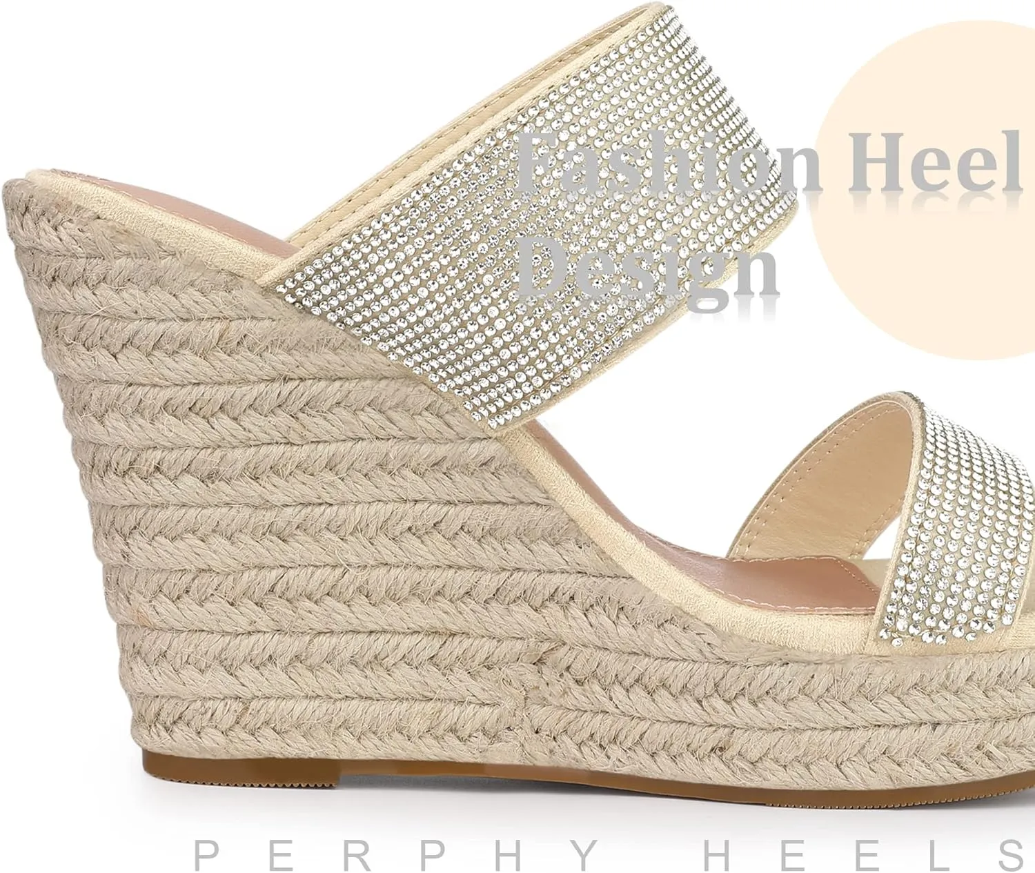 Perphy Platform Rhinestones Dual Strap Espadrille Wedge Sandals for Women
