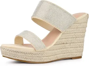 Perphy Platform Rhinestones Dual Strap Espadrille Wedge Sandals for Women