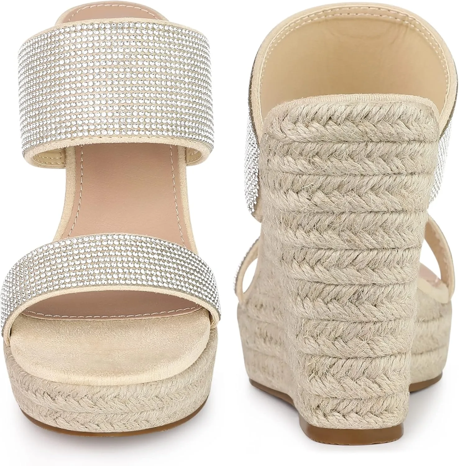 Perphy Platform Rhinestones Dual Strap Espadrille Wedge Sandals for Women