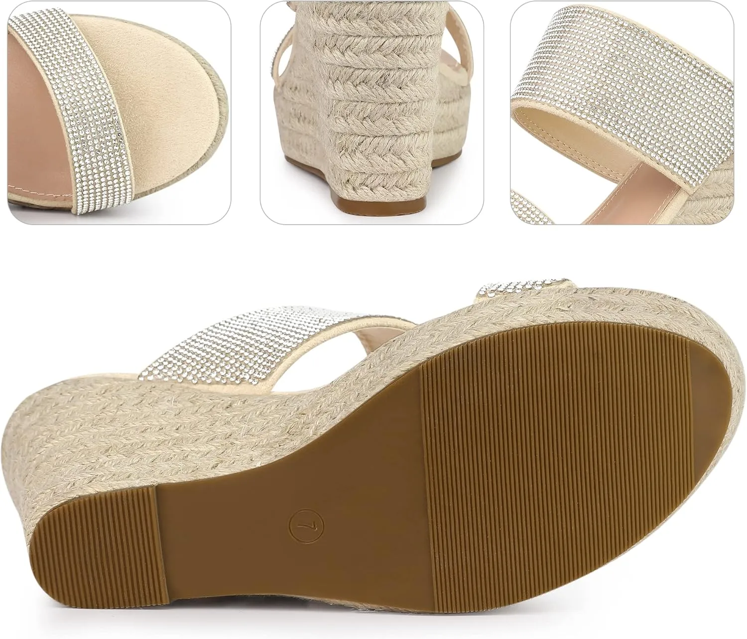 Perphy Platform Rhinestones Dual Strap Espadrille Wedge Sandals for Women